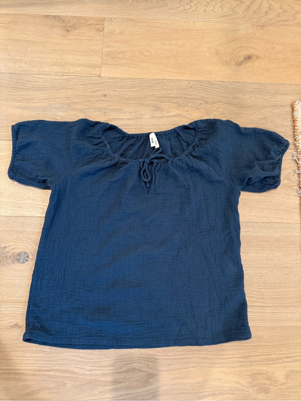 Pact Navy Short-Sleeve Peasant Blouse Organic Cotton